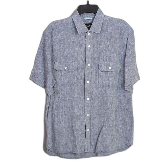 Neiman Marcus Linen Short Sleeve Button Down Shirt Mens L - Picture 1 of 4